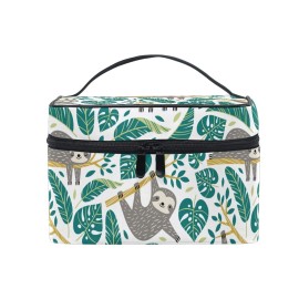 ZOEO Sloth Makeup Train Case Palm Tree Green Tropical Korean Carrying Portable Zip Travel Cosmetic Brush Bag Organizer Large for Girls Women ZOEO Sloth Makeup Train Case Palm Tree Green Tropical Korean Carrying Portable Zip Travel Cosmetic Brush Bag Organizer Large for Girls Women