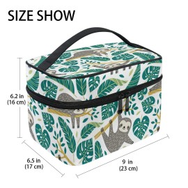 ZOEO Sloth Makeup Train Case Palm Tree Green Tropical Korean Carrying Portable Zip Travel Cosmetic Brush Bag Organizer Large for Girls Women ZOEO Sloth Makeup Train Case Palm Tree Green Tropical Korean Carrying Portable Zip Travel Cosmetic Brush Bag Organizer Large for Girls Women
