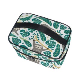 ZOEO Sloth Makeup Train Case Palm Tree Green Tropical Korean Carrying Portable Zip Travel Cosmetic Brush Bag Organizer Large for Girls Women ZOEO Sloth Makeup Train Case Palm Tree Green Tropical Korean Carrying Portable Zip Travel Cosmetic Brush Bag Organizer Large for Girls Women