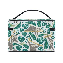 ZOEO Sloth Makeup Train Case Palm Tree Green Tropical Korean Carrying Portable Zip Travel Cosmetic Brush Bag Organizer Large for Girls Women ZOEO Sloth Makeup Train Case Palm Tree Green Tropical Korean Carrying Portable Zip Travel Cosmetic Brush Bag Organizer Large for Girls Women