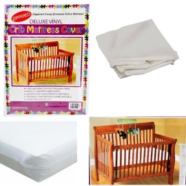 Deluxe Vinyl Zippered Crib Mattress Cover Full Encasement 28 x 52 Standard Size Waterproof White
