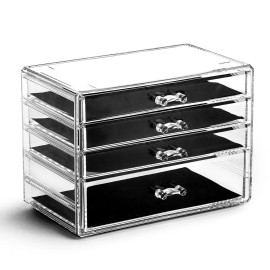 BINO THE MANHATTAN SERIES Acrylic Makeup Drawer Organizer- 4 Drawers | Clear Beauty Organizers and Storage| Cosmetic & Drawer| Home Organization| Jewelry Vanity Accessories