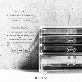 BINO THE MANHATTAN SERIES Acrylic Makeup Drawer Organizer- 4 Drawers | Clear Beauty Organizers and Storage| Cosmetic & Drawer| Home Organization| Jewelry Vanity Accessories