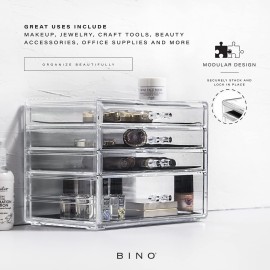 BINO THE MANHATTAN SERIES Acrylic Makeup Drawer Organizer- 4 Drawers | Clear Beauty Organizers and Storage| Cosmetic & Drawer| Home Organization| Jewelry Vanity Accessories