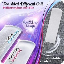 Genuine Czech Glass Foot File - Two-Sided Different Grit Surface, Gentle Callus Remover, Pedicure & Spa Rough Skin Scrubber, Professional Toenail and Heels Care, EU Quality, Large Size