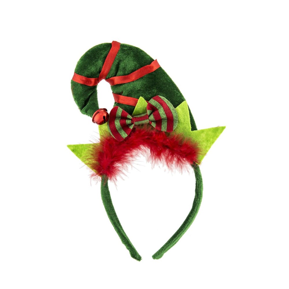 LUX ACCESSORIES Green Christmas Elves Hats Stripe Ribbon Red Fur Costume Fashion Headband LUX ACCESSORIES Green Christmas Elves Hats Stripe Ribbon Red Fur Costume Fashion Headband