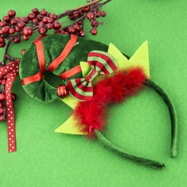 LUX ACCESSORIES Green Christmas Elves Hats Stripe Ribbon Red Fur Costume Fashion Headband LUX ACCESSORIES Green Christmas Elves Hats Stripe Ribbon Red Fur Costume Fashion Headband