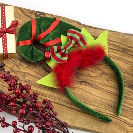 LUX ACCESSORIES Green Christmas Elves Hats Stripe Ribbon Red Fur Costume Fashion Headband LUX ACCESSORIES Green Christmas Elves Hats Stripe Ribbon Red Fur Costume Fashion Headband