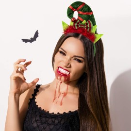 LUX ACCESSORIES Green Christmas Elves Hats Stripe Ribbon Red Fur Costume Fashion Headband LUX ACCESSORIES Green Christmas Elves Hats Stripe Ribbon Red Fur Costume Fashion Headband