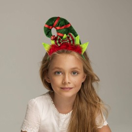 LUX ACCESSORIES Green Christmas Elves Hats Stripe Ribbon Red Fur Costume Fashion Headband LUX ACCESSORIES Green Christmas Elves Hats Stripe Ribbon Red Fur Costume Fashion Headband