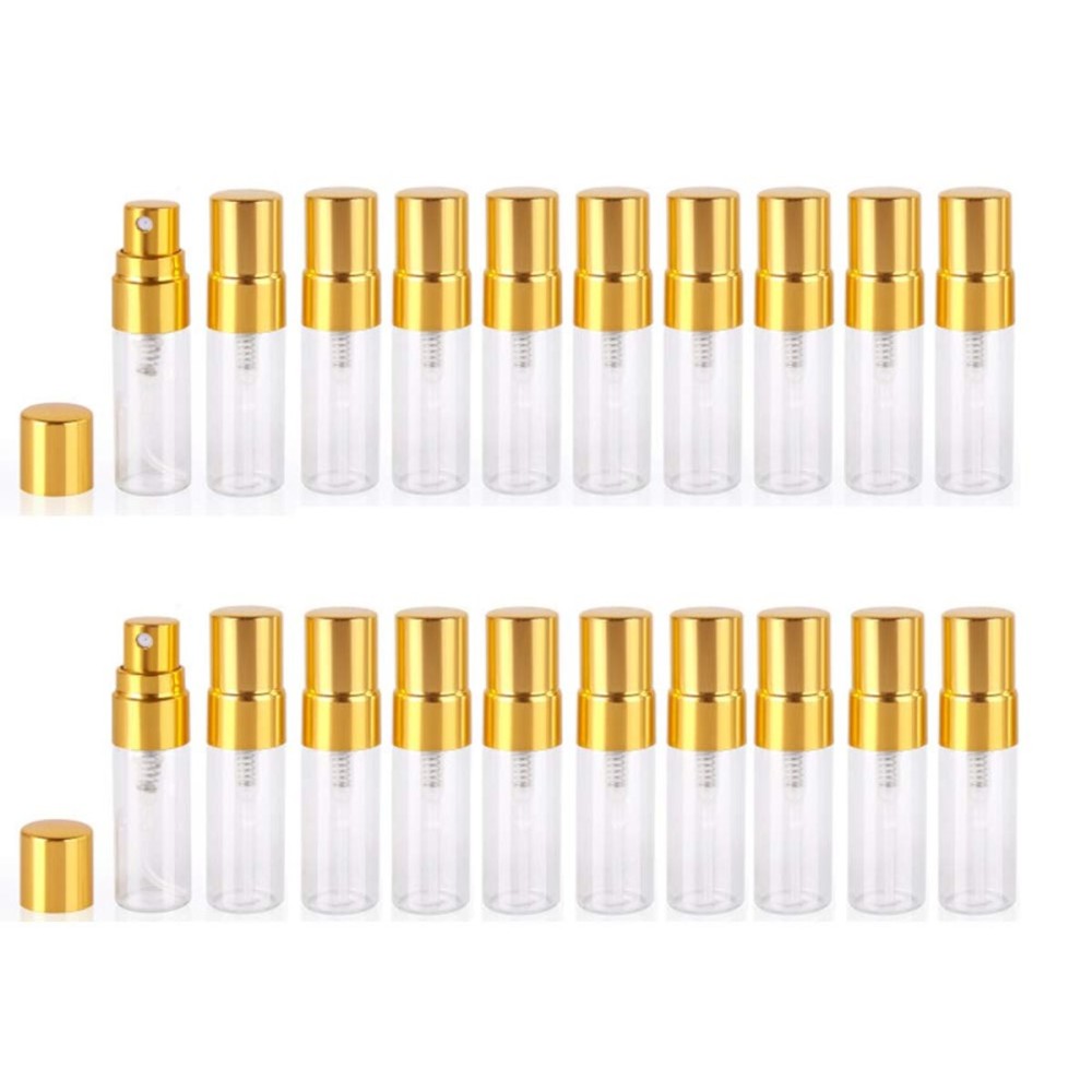 Atomizer Glass bottle Spray Bottle, 3ml Refillable Fragrance Perfume Mini Fine Mist Travel Small Empty Bottle Fragrance Clear Bottle With Aluminum Nozzle,20pcs (Gold) Atomizer Glass bottle Spray Bottle, 3ml Refillable Fragrance Perfume Mini Fine Mist Travel Small Empty Bottle Fragrance Clear Bottle With Aluminum Nozzle,20pcs (Gold)