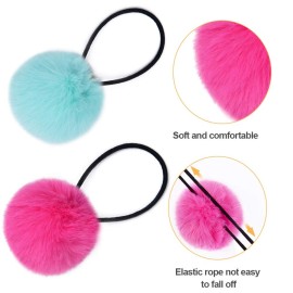 MORGLES 16pcs Pom Pom Hair Ties, Fluffy Ponytail Holders for Girls Toddlers, 2 inch, Multi-colour