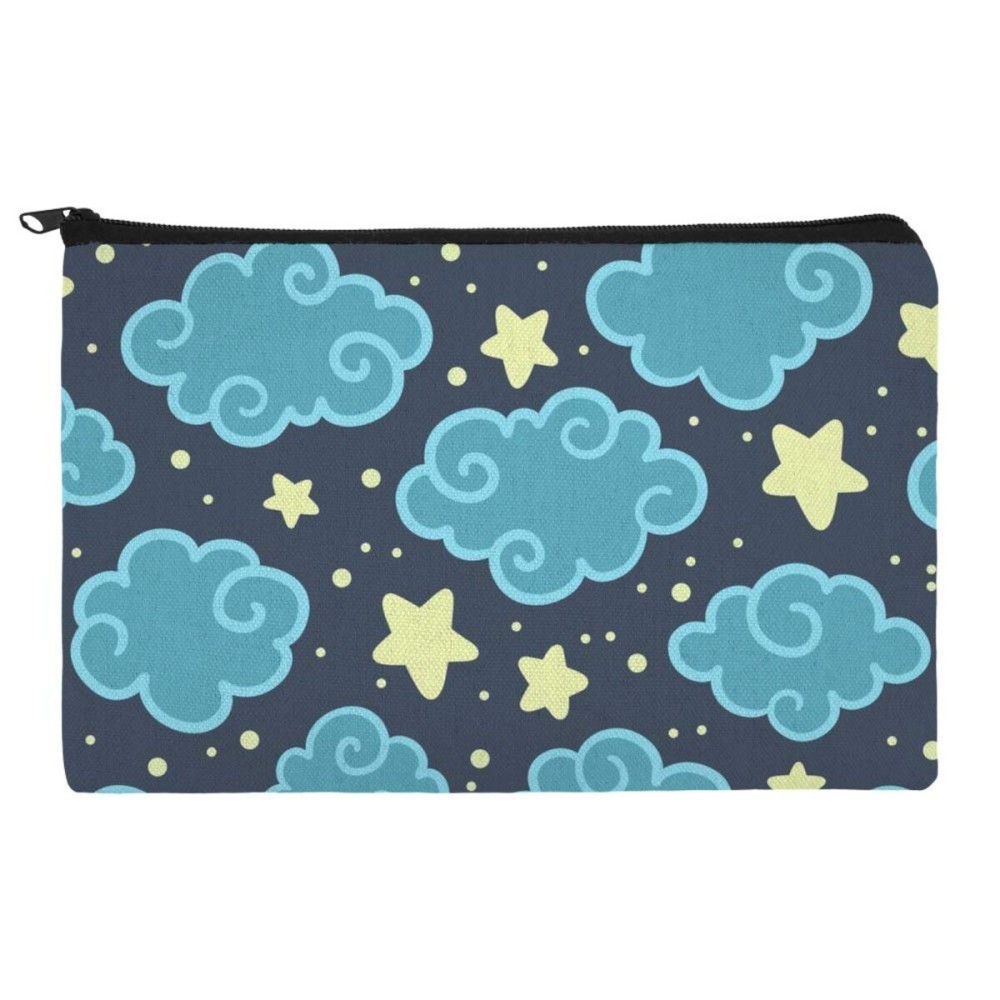 Nighttime Sky with Clouds and Stars Pattern Makeup Cosmetic Bag Organizer Pouch