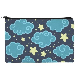 Nighttime Sky with Clouds and Stars Pattern Makeup Cosmetic Bag Organizer Pouch