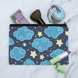 Nighttime Sky with Clouds and Stars Pattern Makeup Cosmetic Bag Organizer Pouch