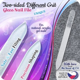 GLADZY Genuine Czech Glass Nail File Set - Callus Remover Foot Rasp, Double Sided Different Grit Surface, Professional Manicure and Pedicure Tools for Natural Nails, Nail Shaper, Ethically Made in EU
