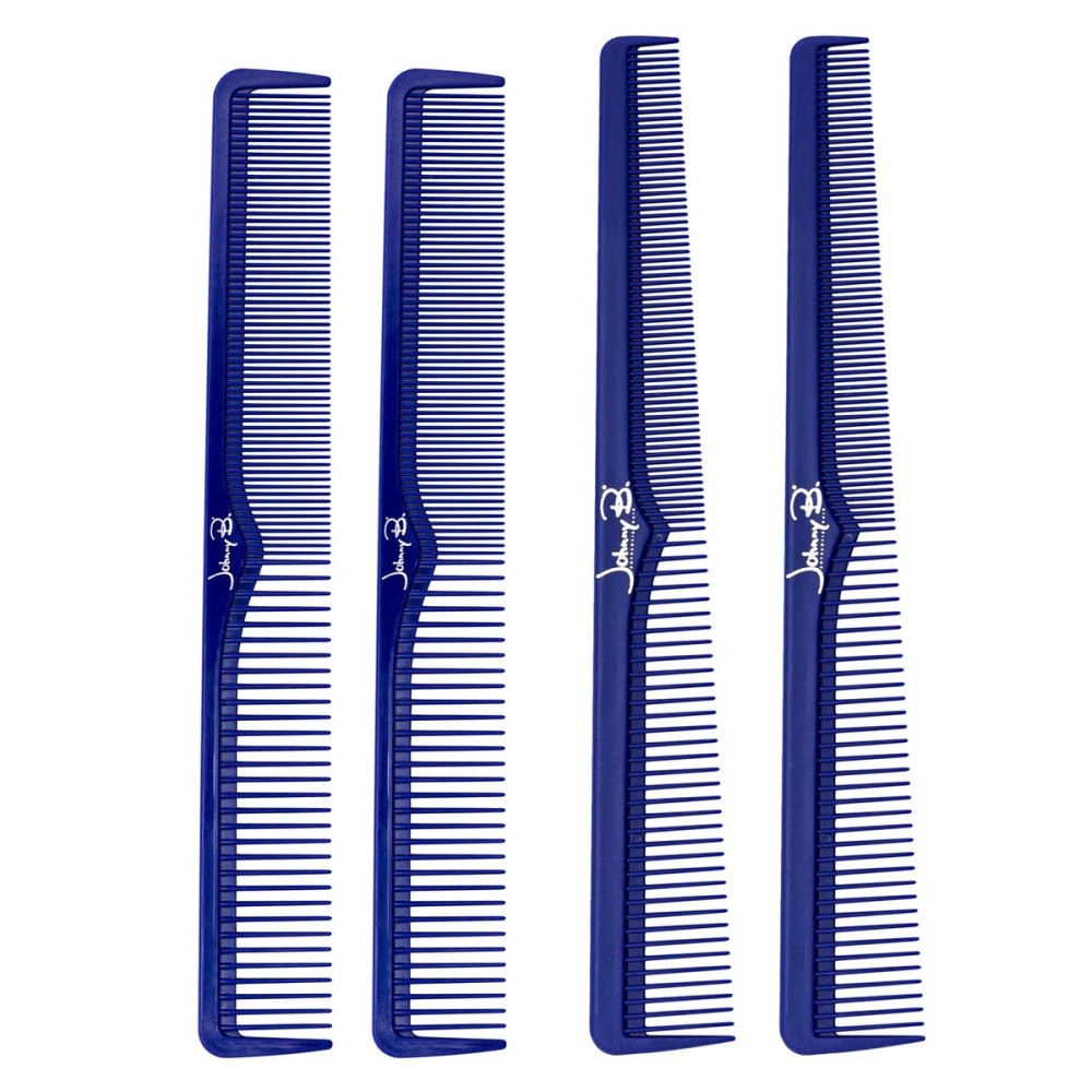 JOHNNY B. Professional 4 Pack Carbon Cutting & Styling Combs for Barbers, At-Home Use, Blue