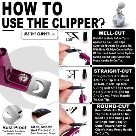 Nail Tip Clipper Edge Cutter Adjustable Stainless Steel False Artificial Acrylic Fake Trimmer Manicure Pedicure Sharp Rustproof Blade Clip Tool for Salon Home Art,Beauty Design DIY Use Rose Red