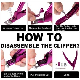 Nail Tip Clipper Edge Cutter Adjustable Stainless Steel False Artificial Acrylic Fake Trimmer Manicure Pedicure Sharp Rustproof Blade Clip Tool for Salon Home Art,Beauty Design DIY Use Rose Red