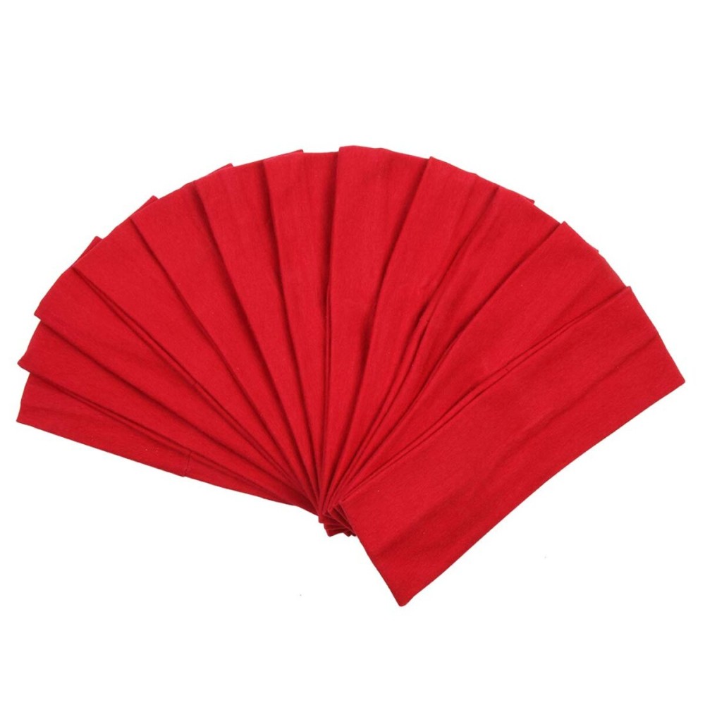 Headbands Hairband Cotton Soft and Stretchy Elastic Solid Color 12 Pcs Per Lot (Red) Middle