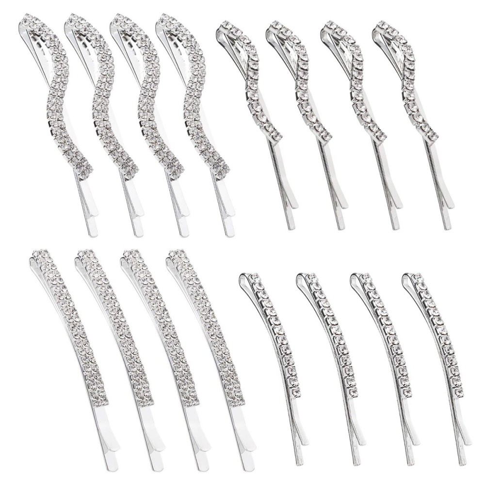 Folansy 16 Pieces Clear Rhinestone Bobby Pin Crystal Hair Pin Metal Hair Clips Decorations for Lady Women Girls,4 Styles Silver Folansy 16 Pieces Clear Rhinestone Bobby Pin Crystal Hair Pin Metal Hair Clips Decorations for Lady Women Girls,4 Styles Silver