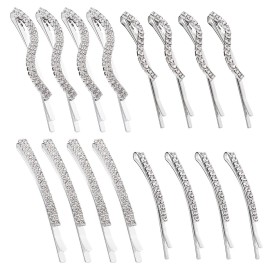 Folansy 16 Pieces Clear Rhinestone Bobby Pin Crystal Hair Pin Metal Hair Clips Decorations for Lady Women Girls,4 Styles Silver