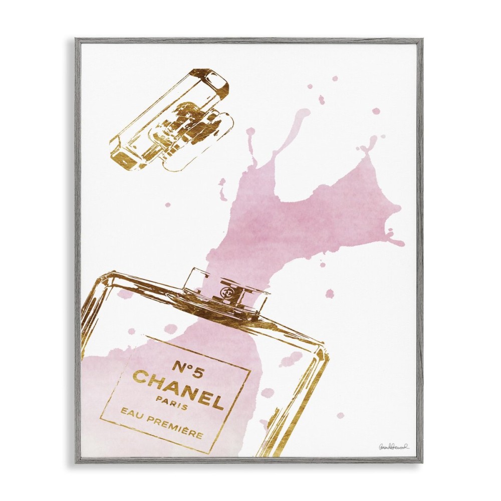 Stupell Industries Glam Perfume Bottle Splash Pink Gold Framed Giclee Art Design By Artist Amanda Greenwood