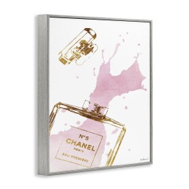 Stupell Industries Glam Perfume Bottle Splash Pink Gold Framed Giclee Art Design By Artist Amanda Greenwood