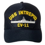 Artisan Owl United States Navy USS Intrepid CV-11 Aircraft Carrier Ship Emblem Patch Hat - Adjustable Baseball Cap (Navy Blue)