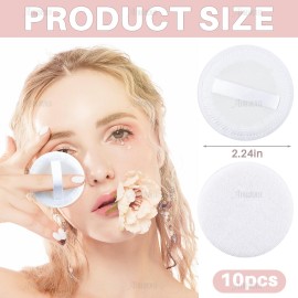 AUEAR, 10 Pack Powder Puffs Washable Pure Cotton Round Makeup Pads 2.36 Inch Cosmetic Face with Ribbon for Loose Foundation (White) AUEAR, 10 Pack Powder Puffs Washable Pure Cotton Round Makeup Pads 2.36 Inch Cosmetic Face with Ribbon for Loose Foundation (White)