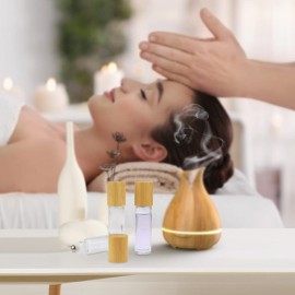 10ml(1/3oz) Roll On Bottles,10 Pack Glass Roller Bottles Essential Oil Bottles Perfume Cosmetic Sample Bottles With Stainless Steel Roller Ball&Bamboo Lids