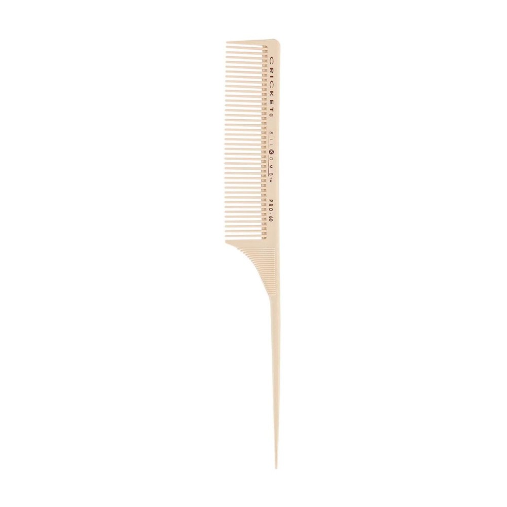 Cricket Silkomb Pro-60 Medium Tooth Rattail Comb - Japanese-Made, Silicone-Injected Design with Seamless Teeth for Precision Sectioning, Teasing, Lifting, and Professional Styling