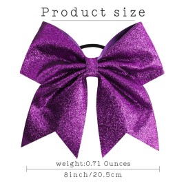 Oaoleer 12PCS 7 Large Glitter Cheer Hair Bows Ponytail Holder Elastic Band Handmade for Cheerleading Teen Girls College Sports (Glitter Purple 12PCS)