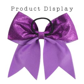 Oaoleer 12PCS 7 Large Glitter Cheer Hair Bows Ponytail Holder Elastic Band Handmade for Cheerleading Teen Girls College Sports (Glitter Purple 12PCS)