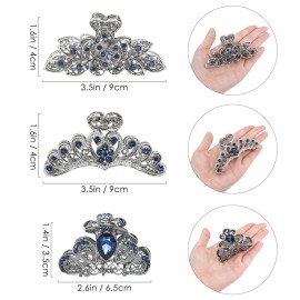 kilofly 3pc Vintage Crystal Hair Claw Clips Long Thick Hair Metal Clamps