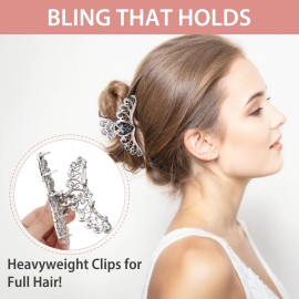 kilofly 3pc Vintage Crystal Hair Claw Clips Long Thick Hair Metal Clamps