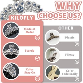 kilofly 3pc Vintage Crystal Hair Claw Clips Long Thick Hair Metal Clamps