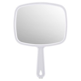 PROTECLE Hand Mirror, Handheld Makeup Mirror with Handle for Barber Hairdressing (Square White 10.3x7.4)