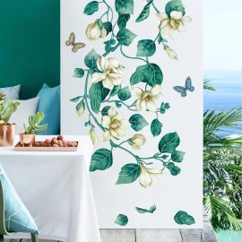 Amaonm Removable DIY 3D Blue Flower Vine White Floral Leaf Art Decor Kids Room Wall Sticker Girls Teens Bedroom Living Room Wall Decals Nursery Rooms Walls Mural Peel Stick Decor 4 Sheets of 12x18