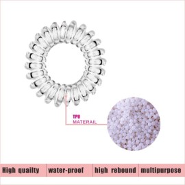 Spiral Hair Ties No Crease, Coil Hair Ties, Elastic Traceless Hair Ties Phone Cord Hair Ties Waterproof Hair Coils Accessories (Transparent)