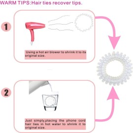 Spiral Hair Ties No Crease, Coil Hair Ties, Elastic Traceless Hair Ties Phone Cord Hair Ties Waterproof Hair Coils Accessories (Transparent)