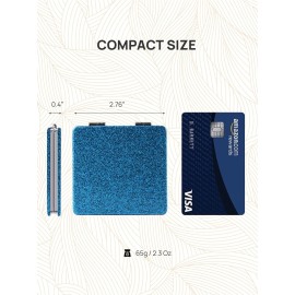 OMIRO Compact Mirror, Glitter PU 1X/3X Magnification, Ultra Portable for Purses (Blue)