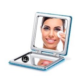OMIRO Compact Mirror, Glitter PU 1X/3X Magnification, Ultra Portable for Purses (Blue)