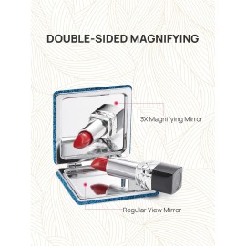 OMIRO Compact Mirror, Glitter PU 1X/3X Magnification, Ultra Portable for Purses (Blue)