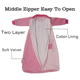 BLOOMSTAR Baby Sleep Sack Long Sleeves (18-36 Months) Cotton Velvet Wearable Blanket with Arms Toddler, 4 Seasons, 3t,Tog 2.0 Warm Soft, Girl Pink Color, 2 way zip S 18-24M