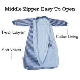 Long Sleeve Toddler Sleep Sack 18-36 Months, 2.0 Tog Baby Sleep Bag with Arms, Soft Cotton Velvet Wearable Blanket for Winter & All Seasons, Diaper Change Zipper, Safe & Cozy Sleeper for Boys