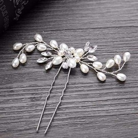 Shegirl Bridal Wedding Hairpin Delicate Pearl Rhinestone Hair Jewelry Manual Silver Headpiece Wedding Accessories for Bridal and Women 2PCS(Silver)