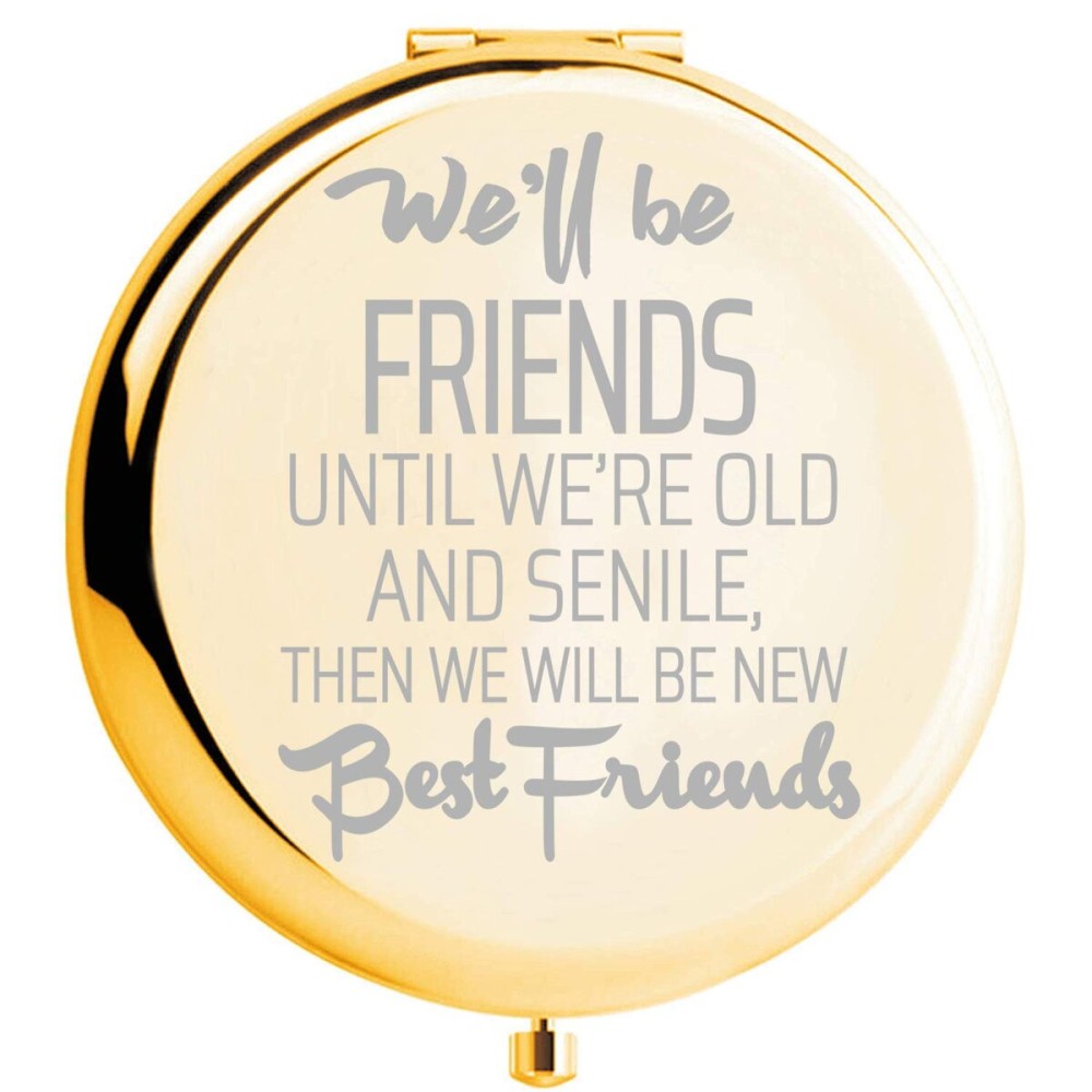 Fnbgl Friendship Personalized Travel Pocket Makeup Mirror Senile Gold Friend BFF Gifts for Women Girls Birthday