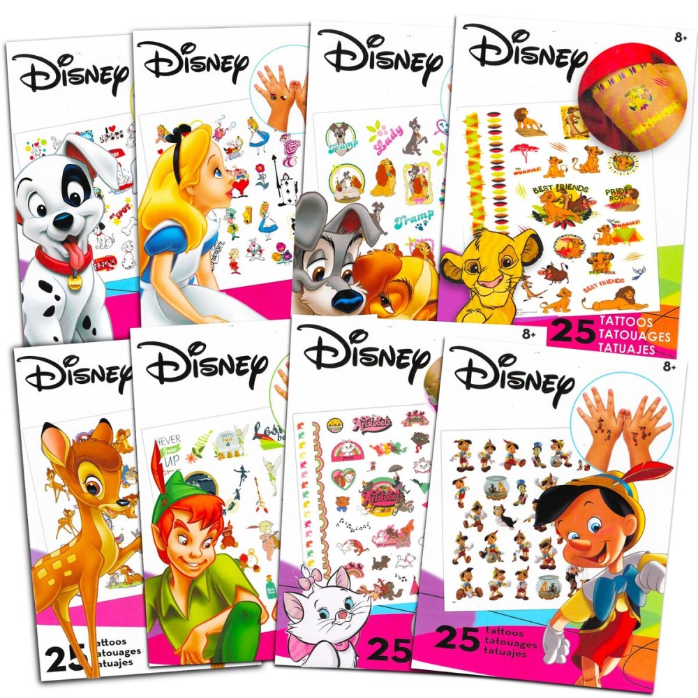Classic Disney Tattoos Party Favors Mega Assortment ~ Bundle Includes 8 Disney Temporary Tattoo Sheets Featuring Peter Pan, 101 Dalmatians, Bambi, Jungle Book and More (Over 200 Tattoos!)