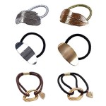 6PCS High Ponytail Holder Metal Leaf Hair Band Rope Wrap Alloy Punk Hair Cuff Elastic Hair Clips Metal Hair Ties Metallic Headwear Holder Fashion Hair Accessories For Ladies Toddler Thick Hair